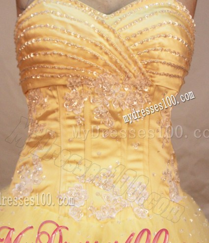 Simple A-line Sweetheart Floor-length Tulle Yellow Sweet 15 Dress