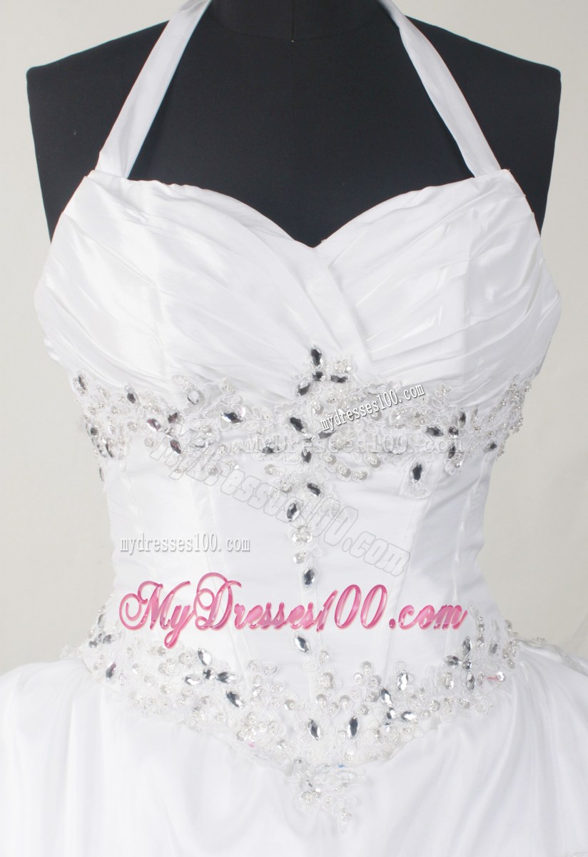 White Pick-ups Ball Gown Halter Beaded Bust Quinceanera Dress