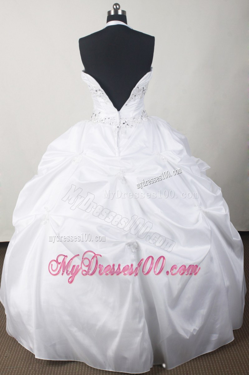White Pick-ups Ball Gown Halter Beaded Bust Quinceanera Dress