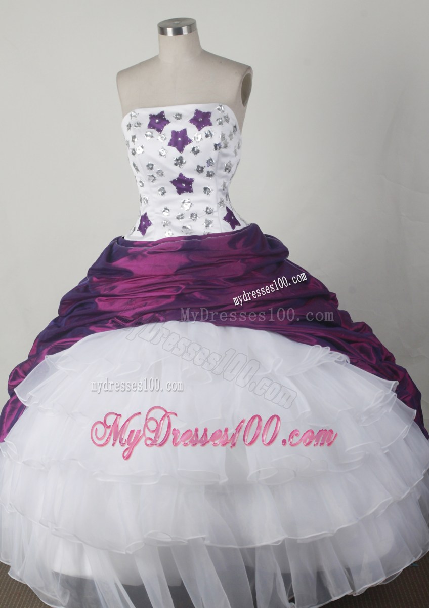 Star Appliques White and Eggplant Dresses 16 with Layers and Pick-ups