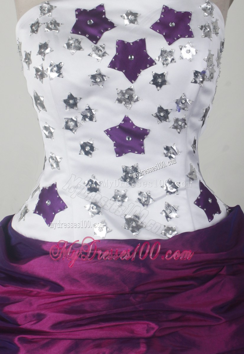 Star Appliques White and Eggplant Dresses 16 with Layers and Pick-ups