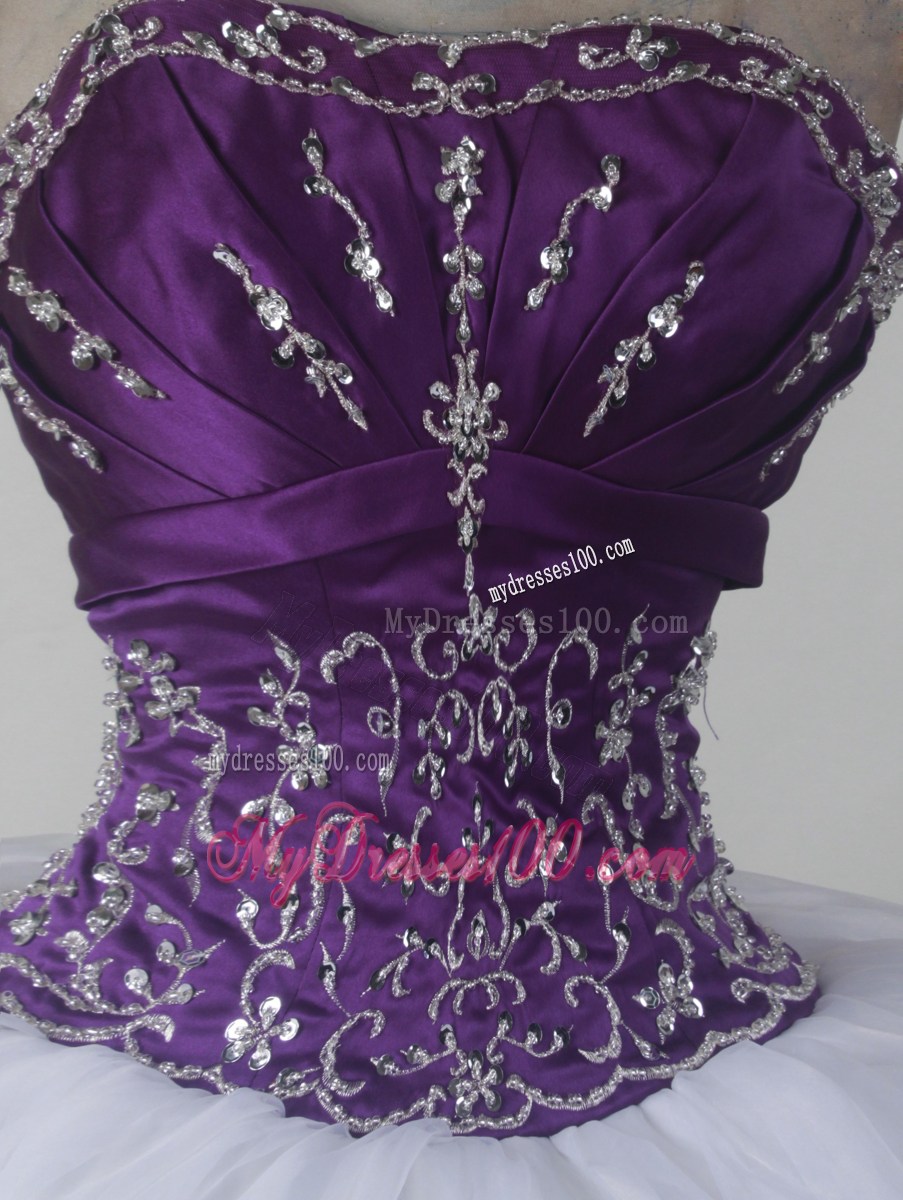Purple and White Quinceanera Dress with Beading and Embroidery