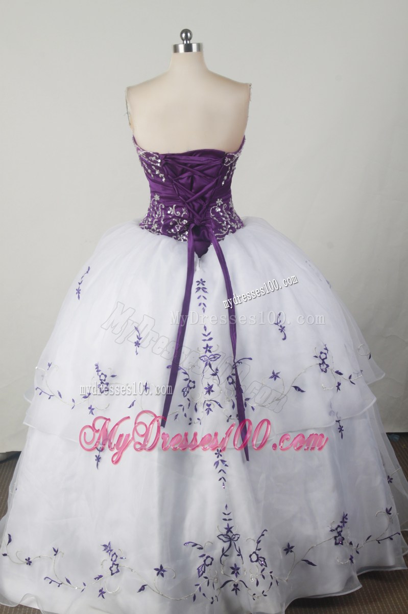 Purple and White Quinceanera Dress with Beading and Embroidery