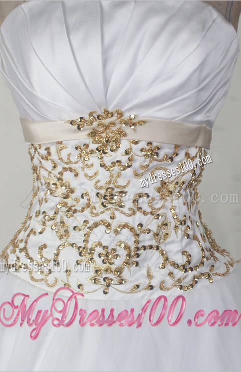White Dresses 15 with Champagne Embroidery Decorate Waist and Hemline