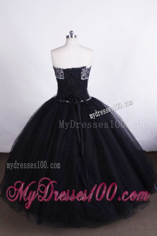 Simple Sweetheart Floor-length Beaded Black Quinceanera Gown
