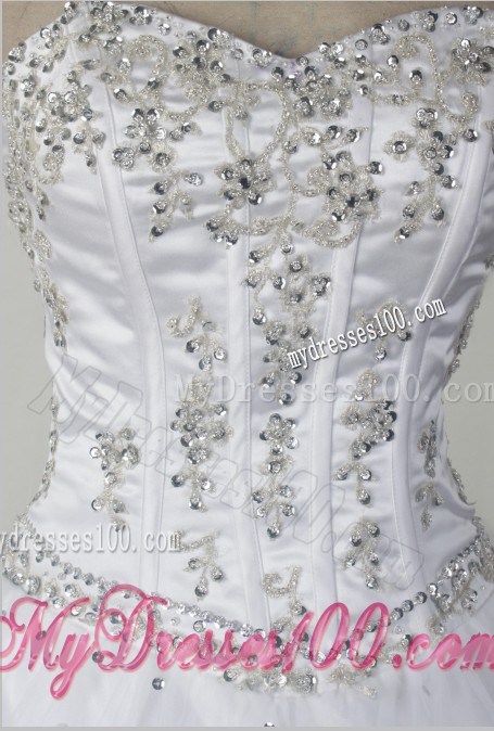 White Taffeta and Tulle Quinceanera Dress with Beaded Embroidery