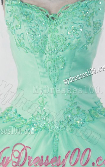 Apple Green Halter Organza Dresses 15 with Embroidery and Ruffles