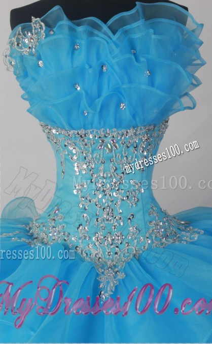 Aqua Blue Ball Gown Quinceanera Dress with Beading and Layers