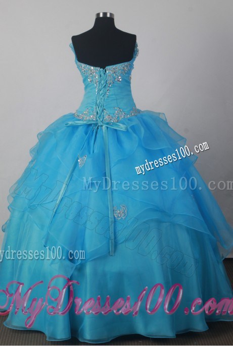 Aqua Blue Ball Gown Quinceanera Dress with Beading and Layers
