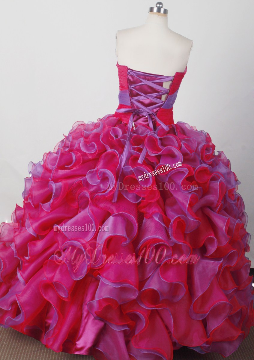 Beading Sweet Red and Purple Strapless Ruffled Quinceanera Dress