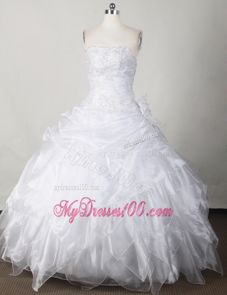 Sweet Beaded Strapless White Ruffled Layers Quinceanera Dress