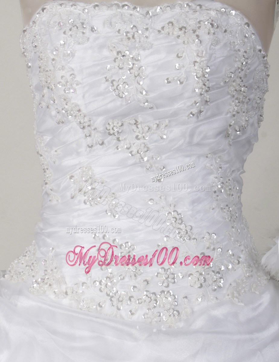 Sweet Beaded Strapless White Ruffled Layers Quinceanera Dress