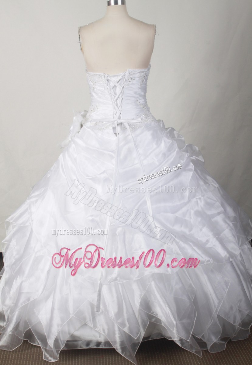 Sweet Beaded Strapless White Ruffled Layers Quinceanera Dress