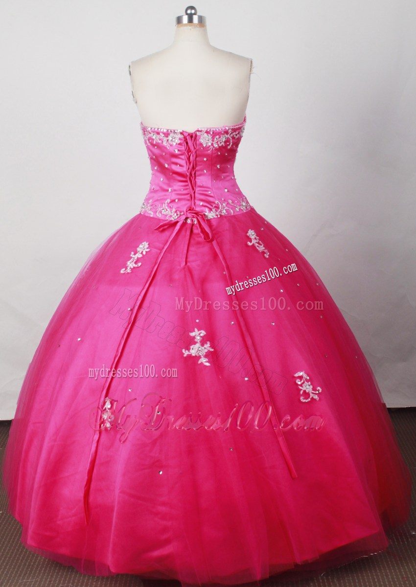 Beaded Straps Floor-length Hot Pink Pick-ups Quinceanera Dress