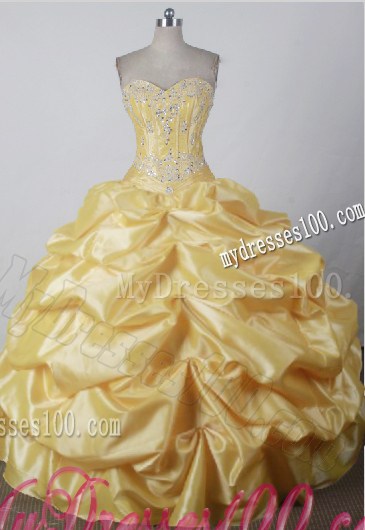 Sweetheart Beaded Bodice Pick-ups Yellow Quinceanera Dress