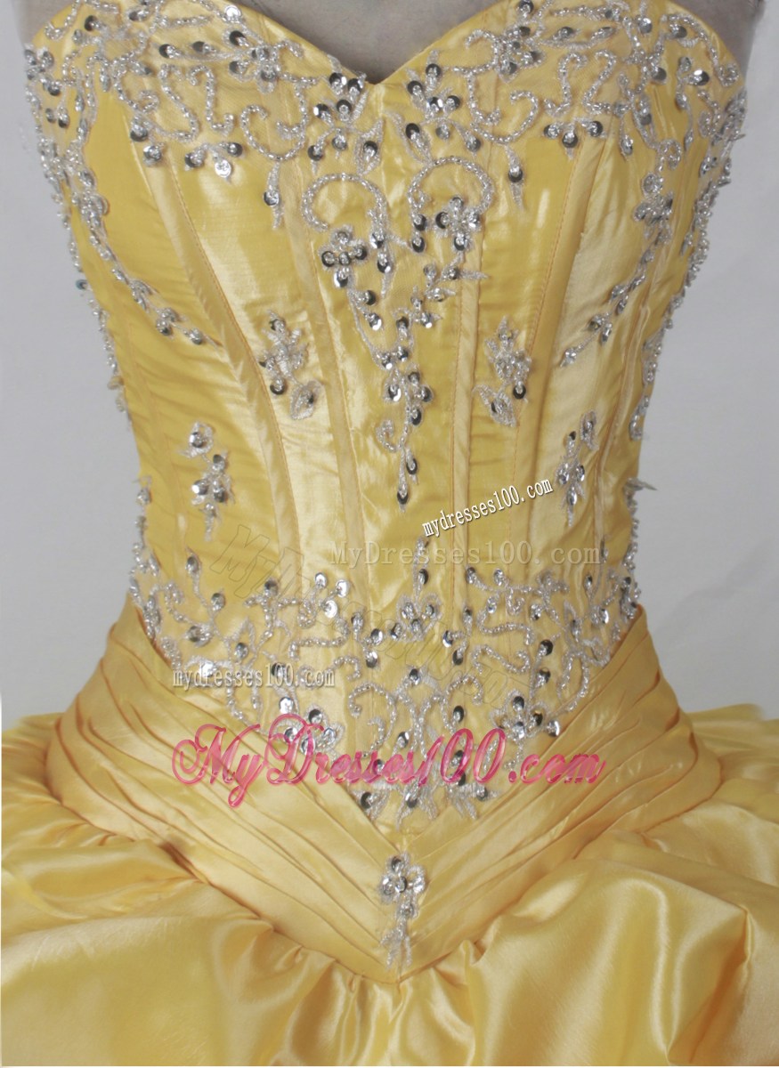 Sweetheart Beaded Bodice Pick-ups Yellow Quinceanera Dress