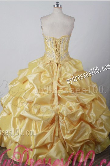 Sweetheart Beaded Bodice Pick-ups Yellow Quinceanera Dress