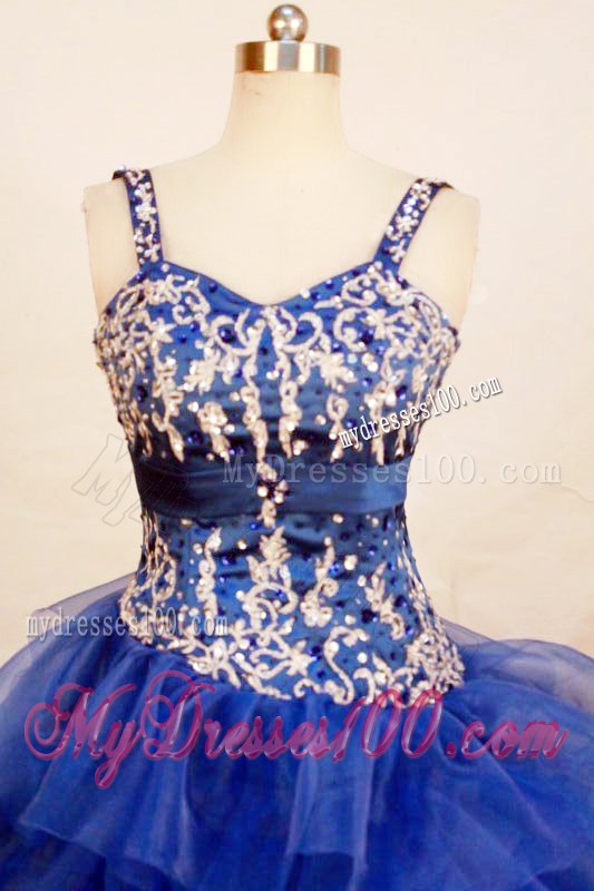 Blue Straps Appliques and Beadings Real Simple Sweet 15 Dress