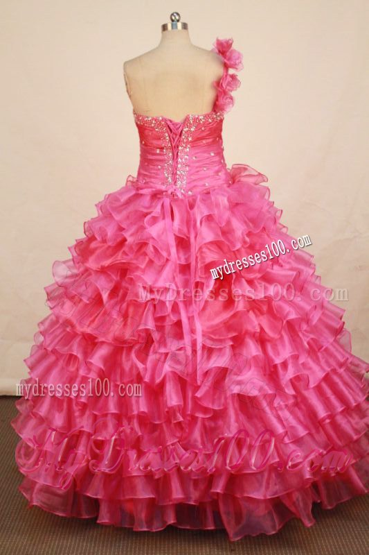 Hot Pink Ruffles Beading Layers Quinceanera Dress One Shoulder