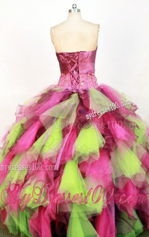 Yellow Green and Hot Pink Ruffles Handmade Flower Sweet 16 Dresses