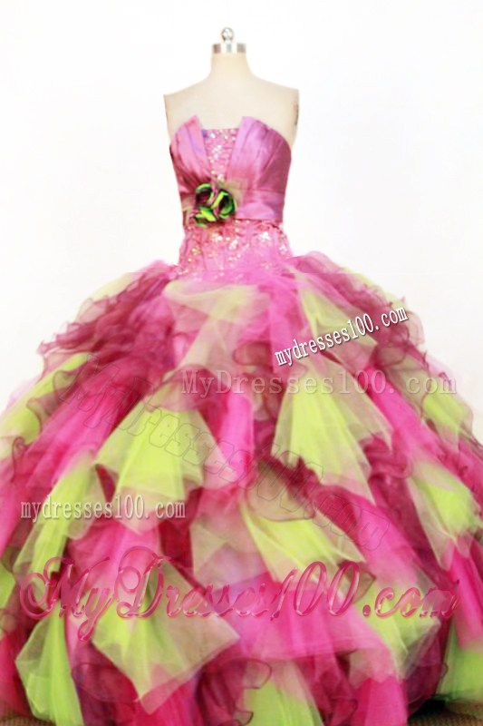 Yellow Green and Hot Pink Ruffles Handmade Flower Sweet 16 Dresses