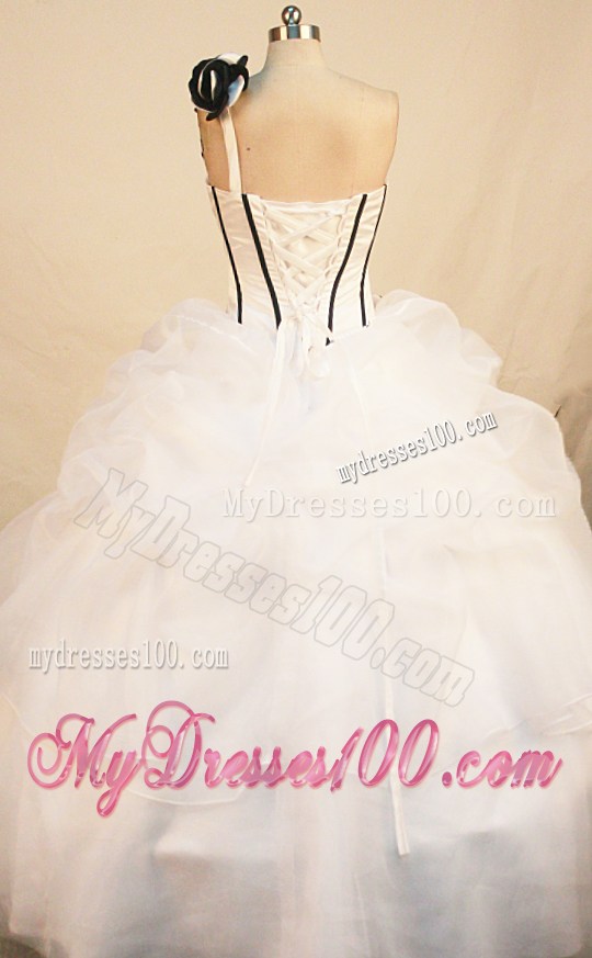 Wonderful Flower One Shoulder White Ruffled Quinceanera Gown