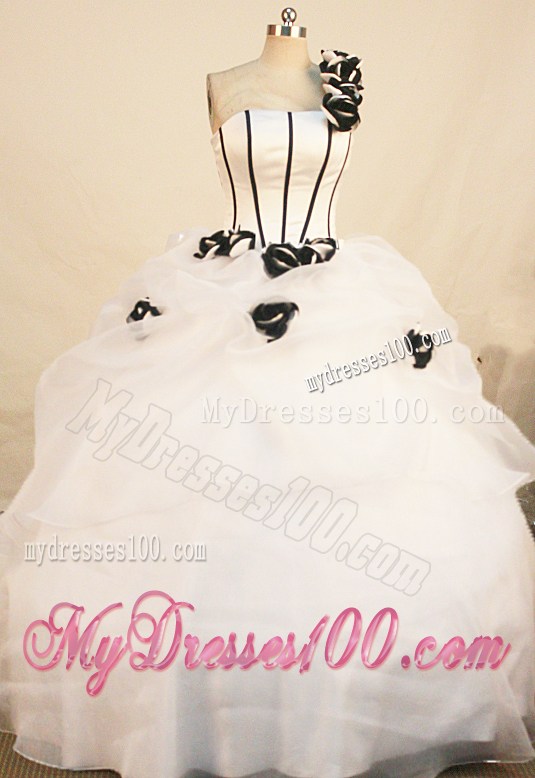 Wonderful Flower One Shoulder White Ruffled Quinceanera Gown