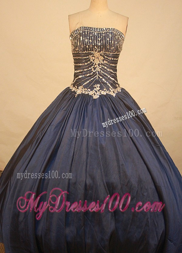 Navy Blue Ruching Sweet Sixteen Dresses with Rhinestones and Sequins