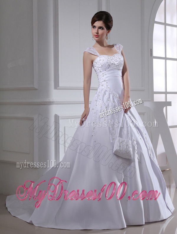2016 Discount A-line Square Beading and Appliques Wedding Dress