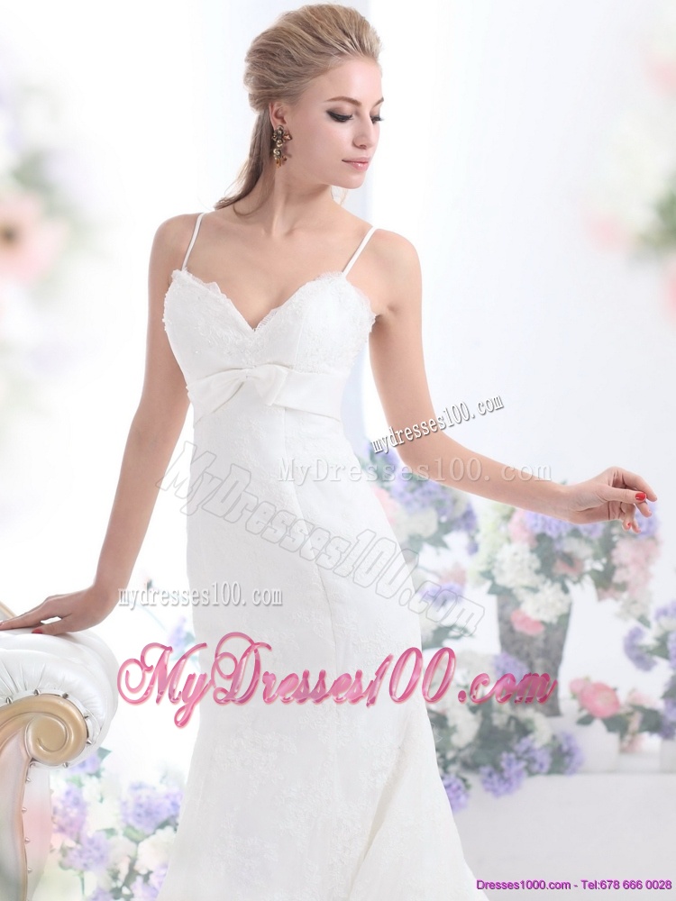 2016 Sophisticated White Wedding Dress with Lace and Bowknot