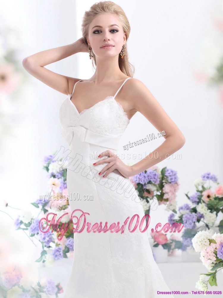 2016 Sophisticated White Wedding Dress with Lace and Bowknot