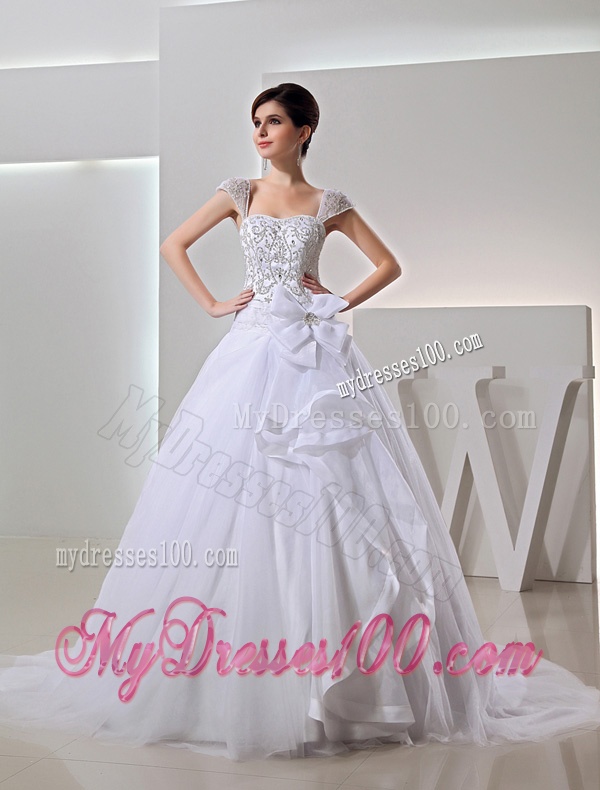 2016 Spring Ball Gown Square Appliques Beading Wedding Dress in White