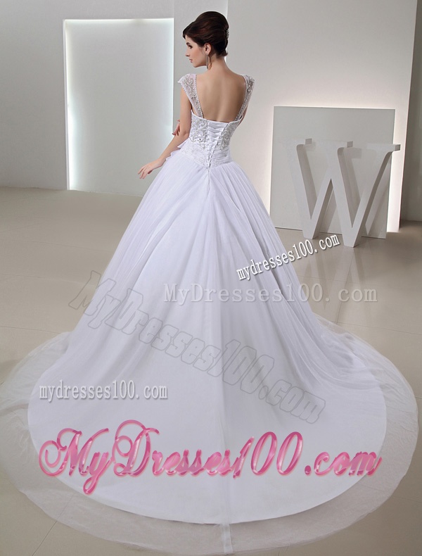 2016 Spring Ball Gown Square Appliques Beading Wedding Dress in White