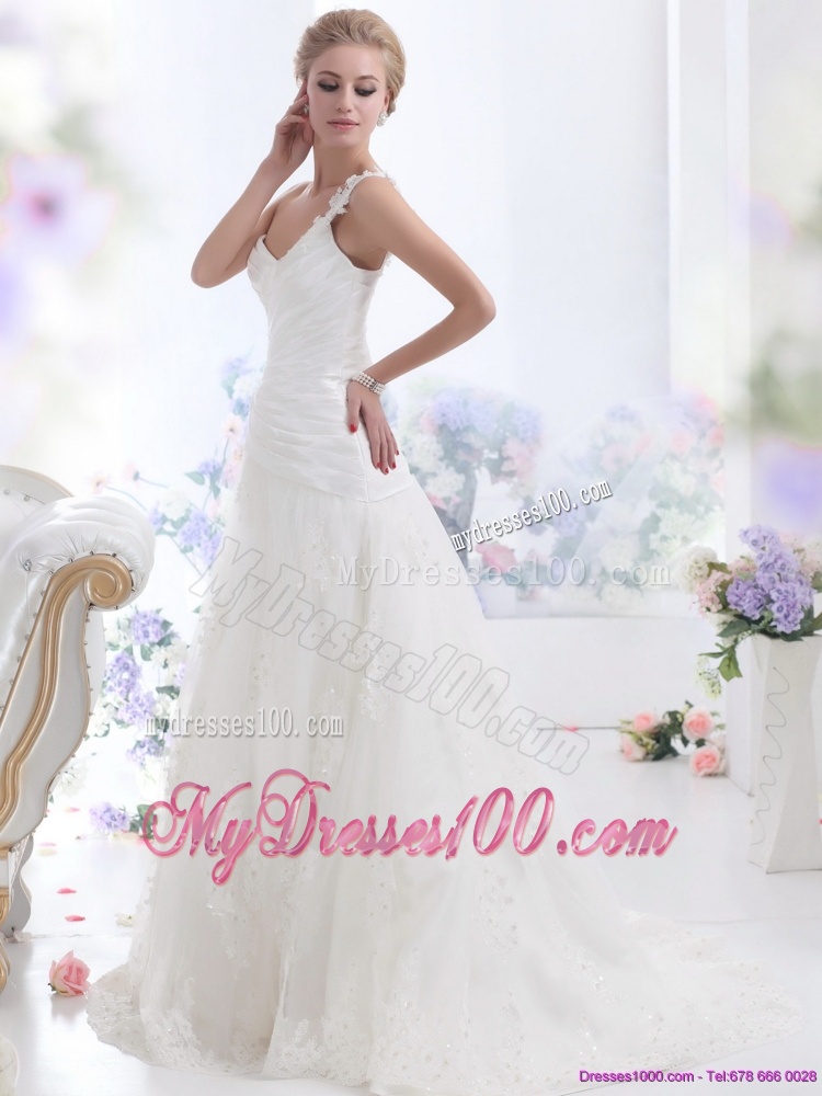 2016 The Super Hot One Shoulder Wedding Dress with Ruching and Lace