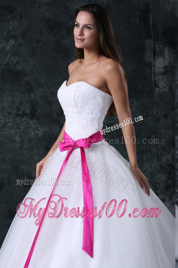 A-Line Beading and Sash Zipper Up Tulle Wedding Dress with Strapless