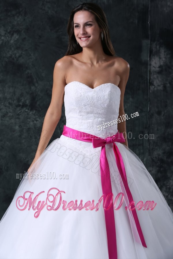 A-Line Beading and Sash Zipper Up Tulle Wedding Dress with Strapless