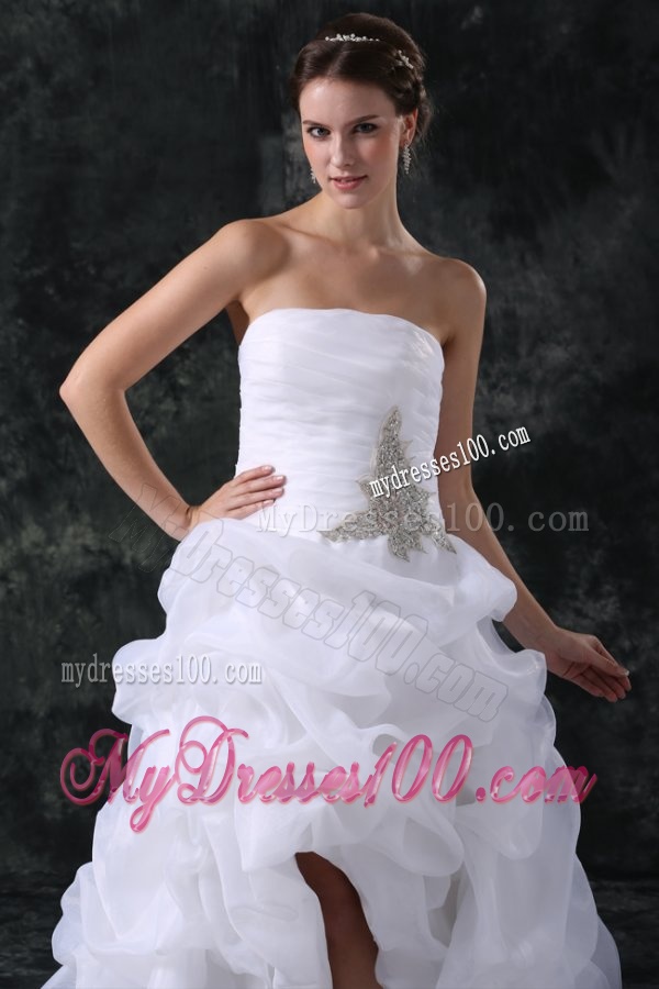 A-Line Strapless High-low Beading Organza Wedding Dress
