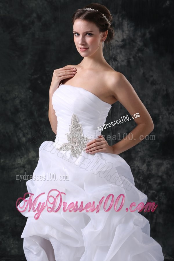 A-Line Strapless High-low Beading Organza Wedding Dress