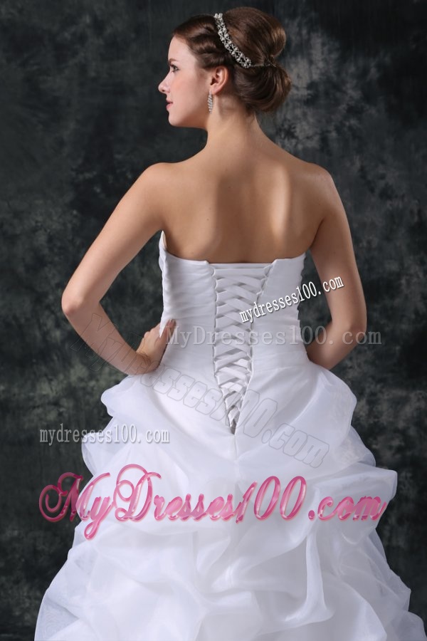 A-Line Strapless High-low Beading Organza Wedding Dress