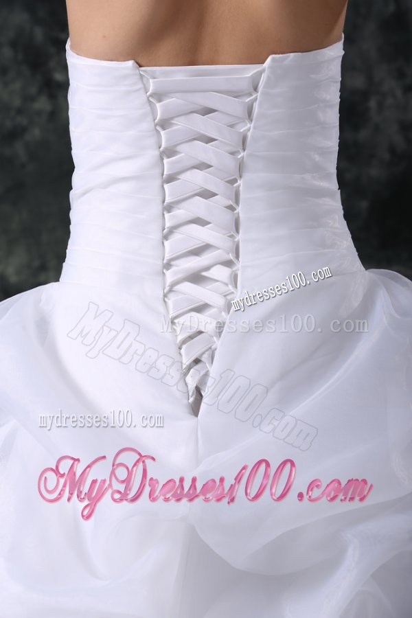 A-Line Strapless High-low Beading Organza Wedding Dress