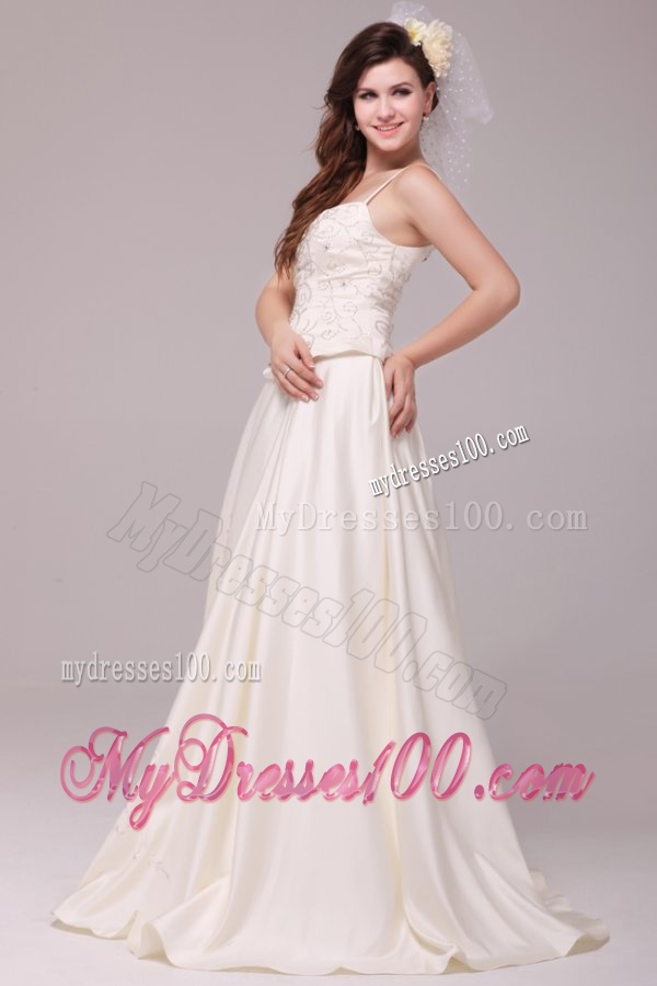 A-Line Straps Embroidery Taffeta Wedding Dress with Straps