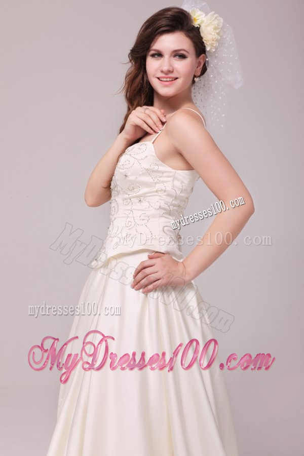 A-Line Straps Embroidery Taffeta Wedding Dress with Straps