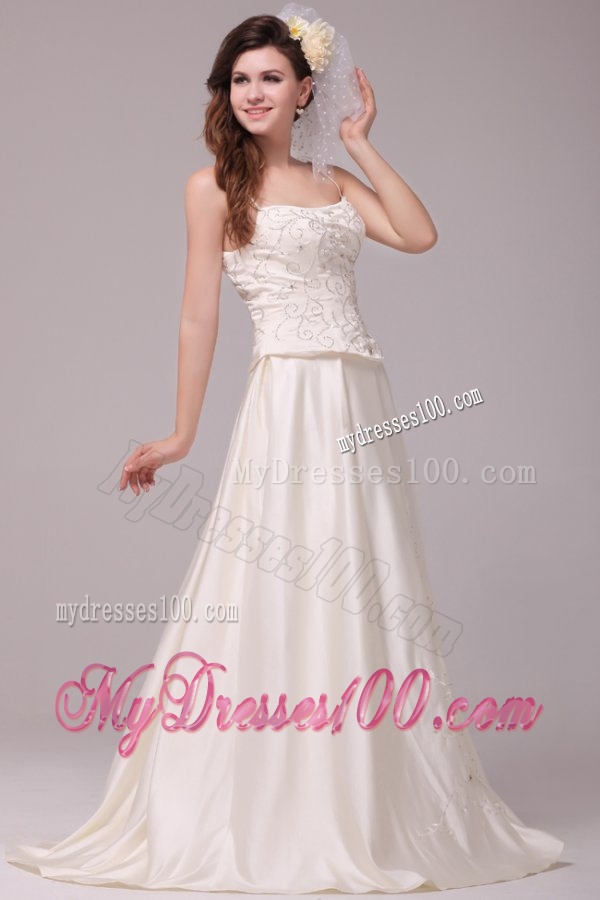 A-Line Straps Embroidery Taffeta Wedding Dress with Straps