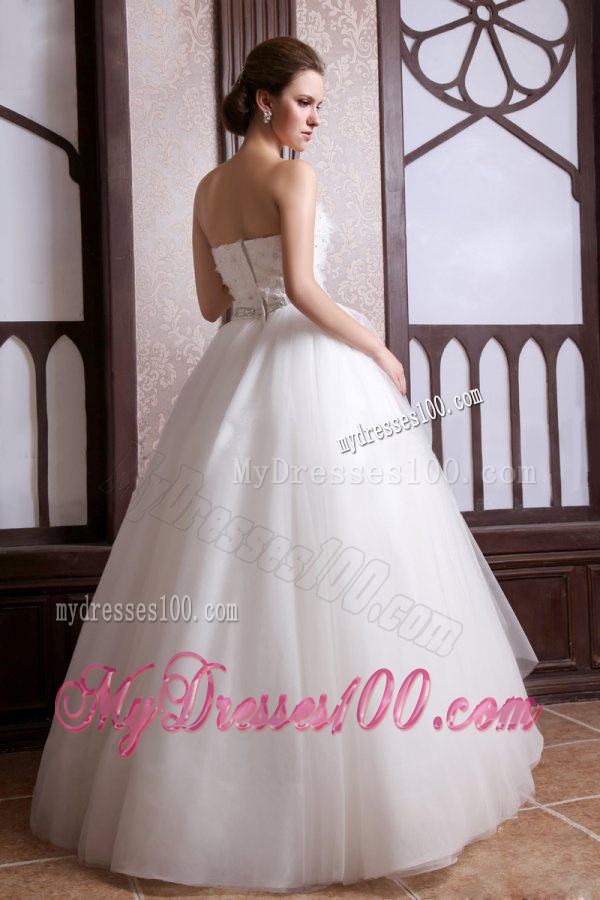 A-Line Sweetheart Floor-length Beading Tulle Wedding Dress