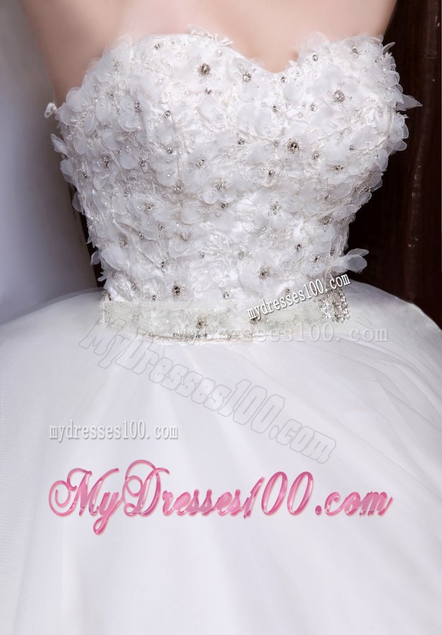 A-Line Sweetheart Floor-length Beading Tulle Wedding Dress