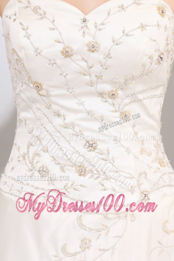 A-Line Sweetheart Taffeta Embroidery and Beading Wedding Dress