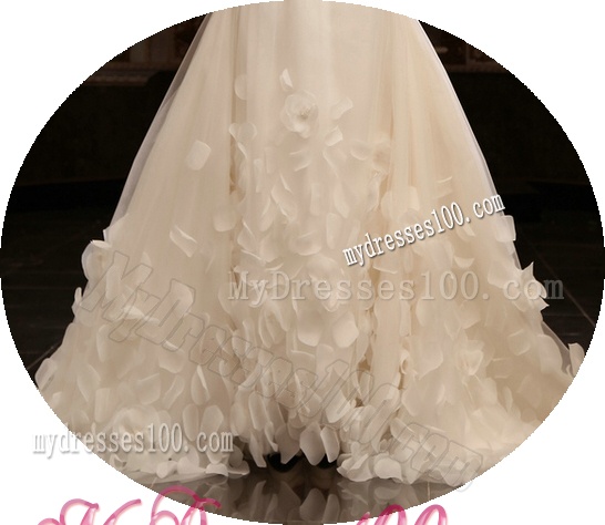A-Line V-Neck Court Train Ruching Zipper Up Tulle Wedding Dress