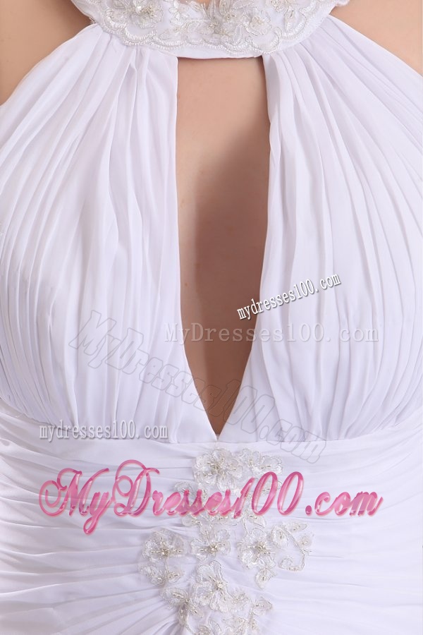 A-line Chiffon Scoop Appliques Sweep Train Wedding Dress