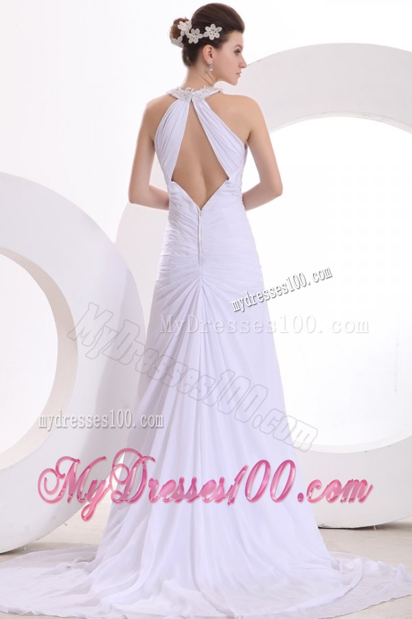 A-line Chiffon Scoop Appliques Sweep Train Wedding Dress