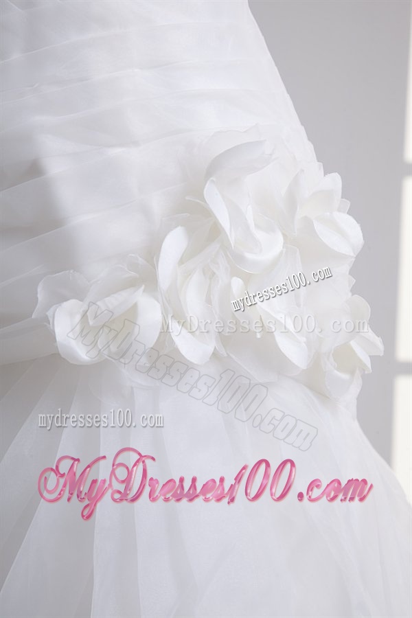 A-line One Shoulder Appliques Ruching Court Train Wedding Dress